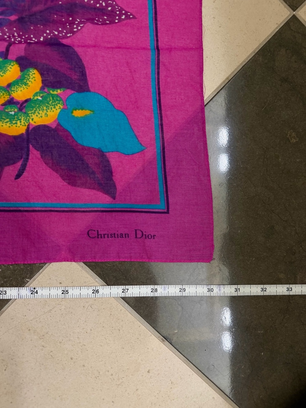 Vintage Christian Dior 30x30 Tropical Floral Scarf - Picture 7 of 12